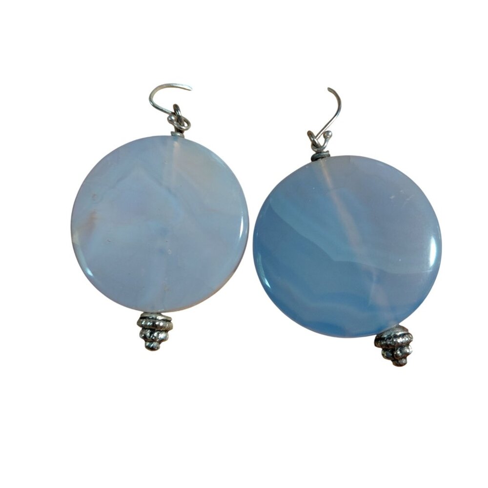 Lavender agate disk earrings silver tone
